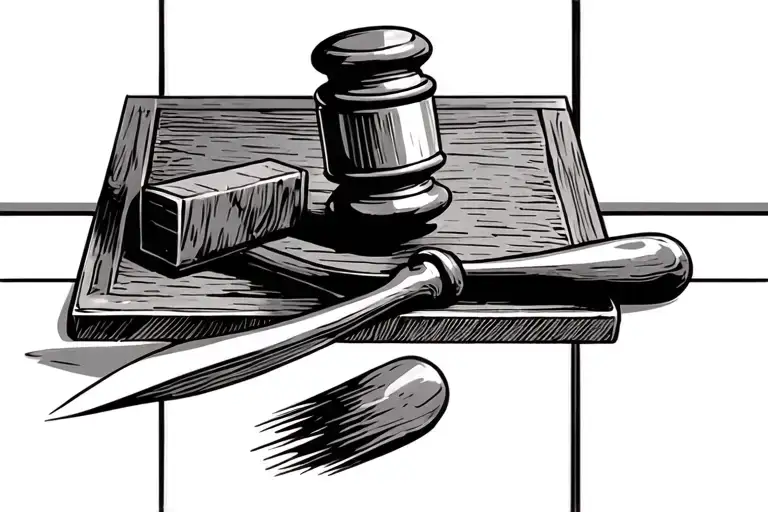trowel, gavel, plumb and square with black and white tile tattoo design idea