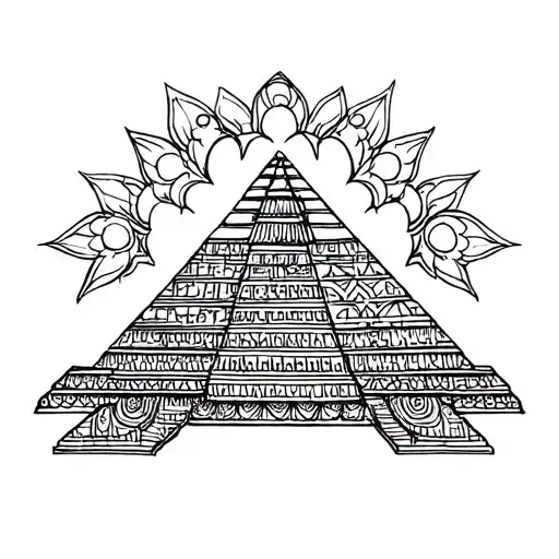 Egyptian pyramid mehndi design with intricate patterns black and white tattoo design idea