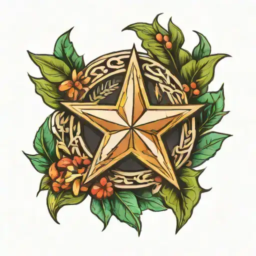 star, laurel wreath, V incorporated tattoo design idea