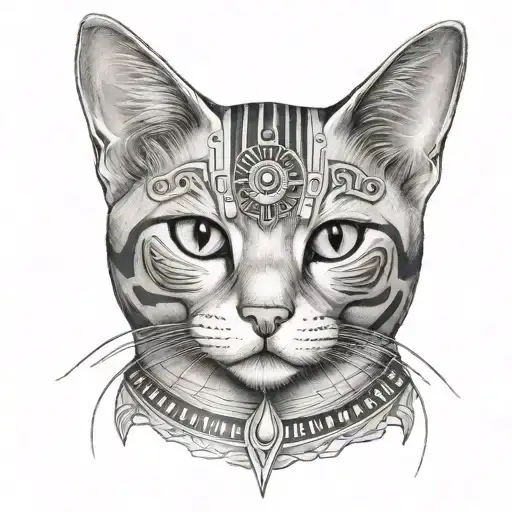 cat portraited as Egyptian goddess tattoo design idea