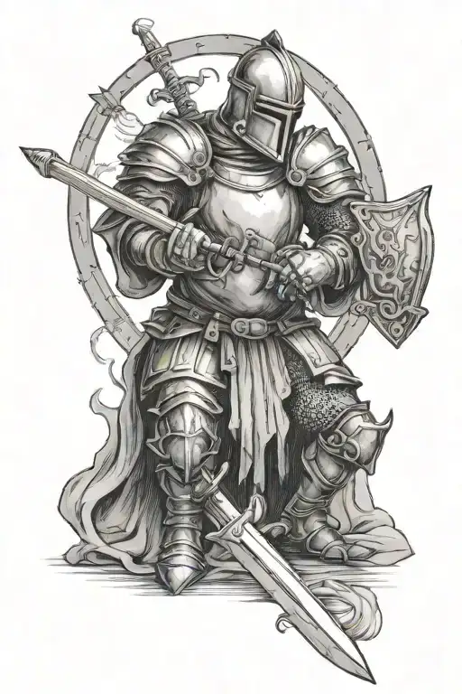 kneeling knight holding a sword tattoo design idea