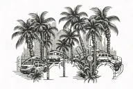 palm trees the numbers 904 cops in the backround tattoo design idea