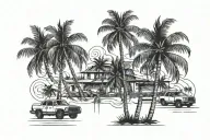 palm trees the numbers 904 cops in the backround tattoo design idea