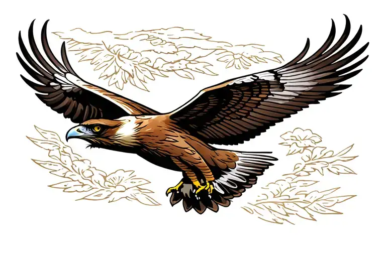 American traditional red tail hawk flying tattoo design idea