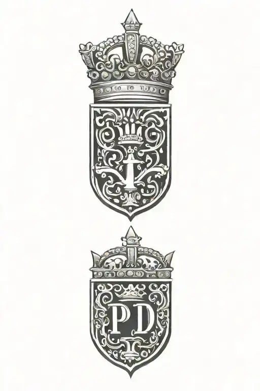 queens crown pld letters tattoo design idea