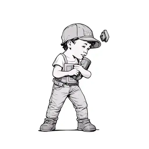 a child holding a drill tattoo design idea