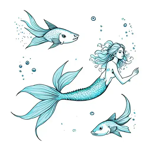 Pisces mermaid swimming different directions tattoo design idea