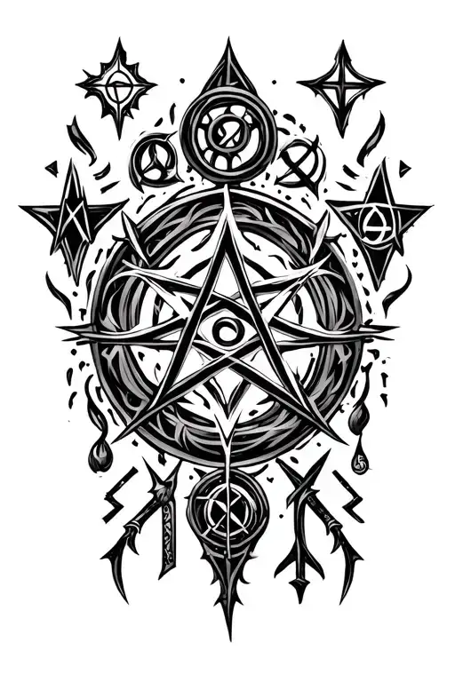runes and witchcraft symbols tattoo design idea