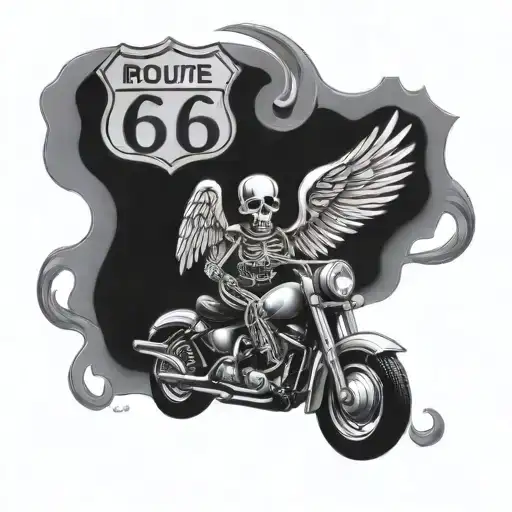route 66 ai with an skeleton angel either side tattoo design idea