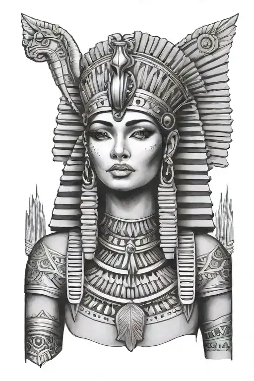 Egytian Cleopatra egyptian goddess with pharao headdress as a portrait tattoo design idea