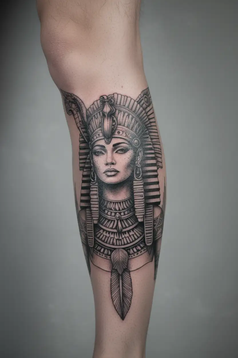 Egytian Cleopatra egyptian goddess with pharao headdress as a portrait tattoo design idea