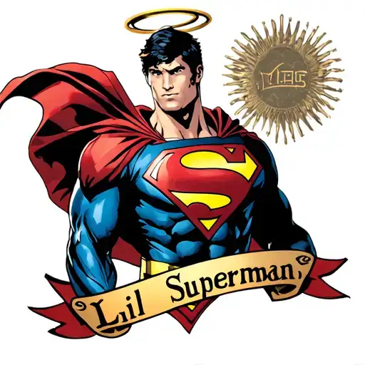 Superman logo with halo with banner saying Lil Superman tattoo design idea