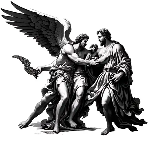 St Michael the Archangel, st joseph, st peter and st nicholas fighting tattoo design idea