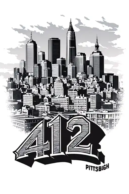 City of Pittsburgh Skyline with the numbers 412 in the skyline tattoo design idea