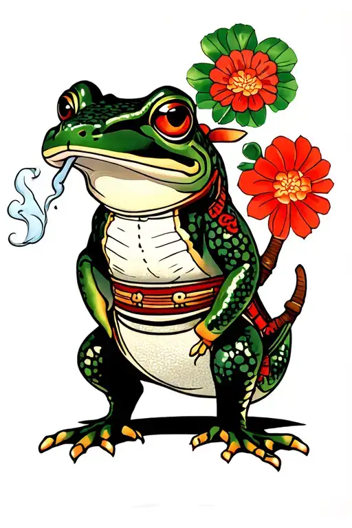 traditional Japanese smoking  samurai frog standing  tattoo design idea