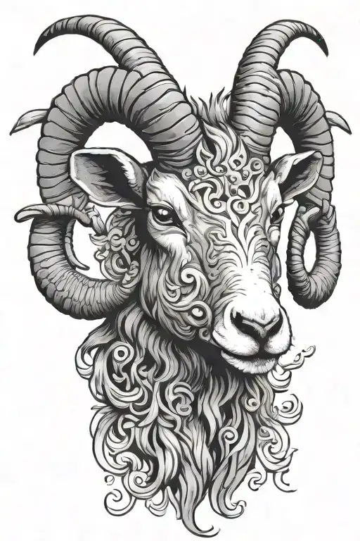 black sheep or goat Chinese style tattoo design idea