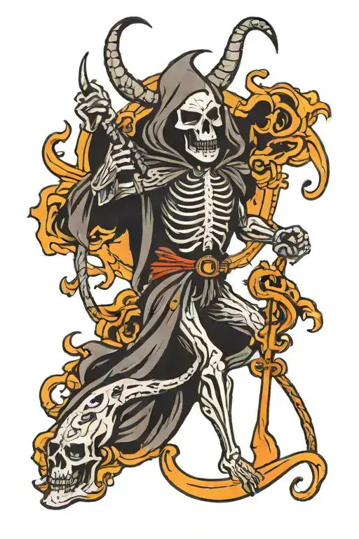 Grim Reaper and Baphomet inspired creature tattoo design idea