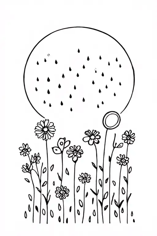 rain sun and flowers tattoo design idea