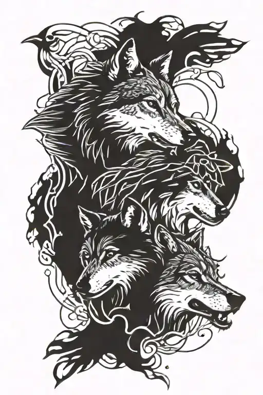 wolf on left shin, Crow on right shin tattoo  tattoo design idea