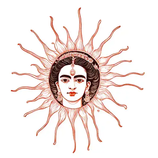 Frida kahlo's face on a sun tattoo design idea