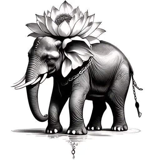 Elephant with chains and lotus flower tattoo design idea