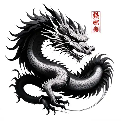 year of the dragon Chinese dotwork realism tattoo design idea