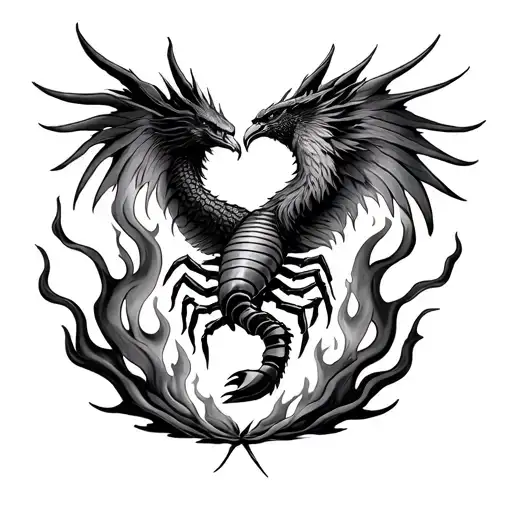 Scorpio and Phoenix rising from flames tattoo design idea