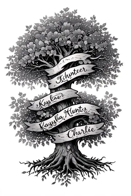 "Kayla Hunter Charlie" family tree intertwined tattoo design idea