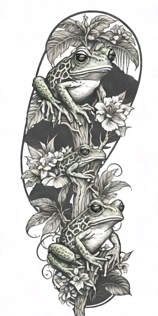 coqui frog rainforest family tree branches puerto flag america tattoo design idea