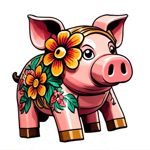 Lego flower pig Moana tattoo design idea