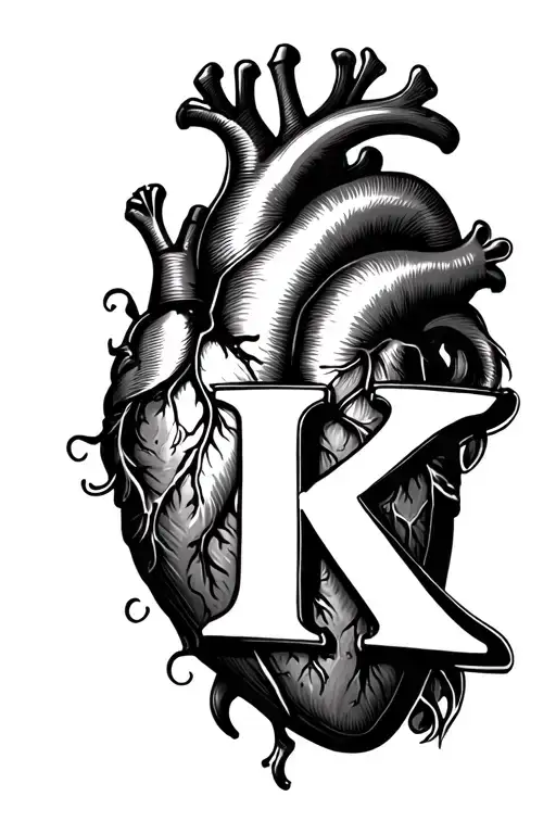 heart and letter k tattoo design idea