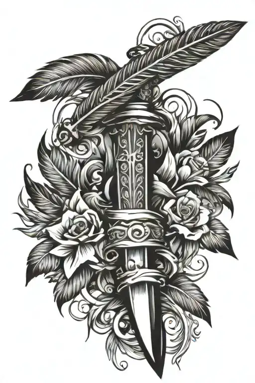 family helix names feather sword tattoo design idea