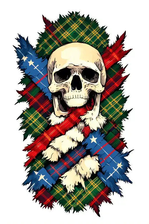 tartan cloth baby blue green and thin red lines tattered tattoo design idea