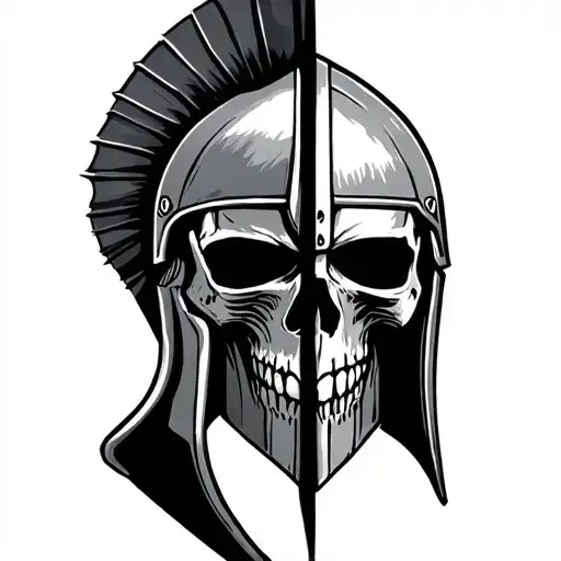 half Spartan helmet half skull tattoo design idea