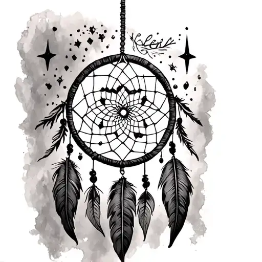dream catcher & a feminine North Star and entwined in the dreamcatcher tattoo design idea