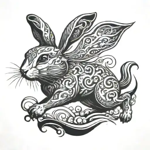 rabbit running tattoo design idea