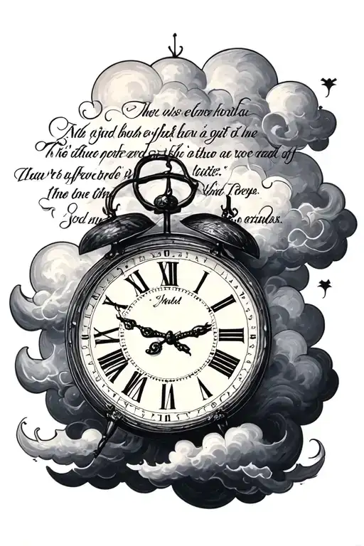 clouds and a clock with a bible verse tattoo design idea