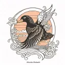 black duck outline and colorful sunset memorial tattoo with quote "come back to earth" tattoo design idea