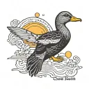 black duck outline and colorful sunset memorial tattoo with quote "come back to earth" tattoo design idea