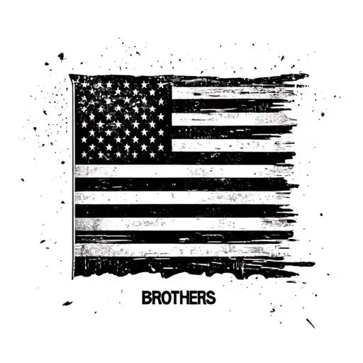 black and great USA flag weathered with BROTHERS in old English lettering on or in or around flag tattoo design idea