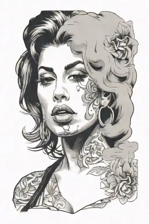 Amy winehouse with cigarette smoke in the background  tattoo design idea