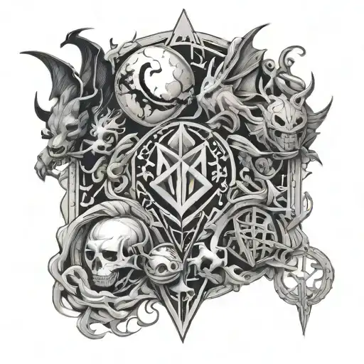 a mix of what symbolzie the universes of Harry Potter, Lord of the Rings, Star Wars and Dragon Ball Z tattoo design idea