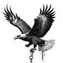 A detailed tattoo of an eagle in flight, each feather representing a broken chain tattoo design idea