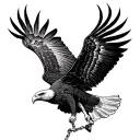 A detailed tattoo of an eagle in flight, each feather representing a broken chain tattoo design idea