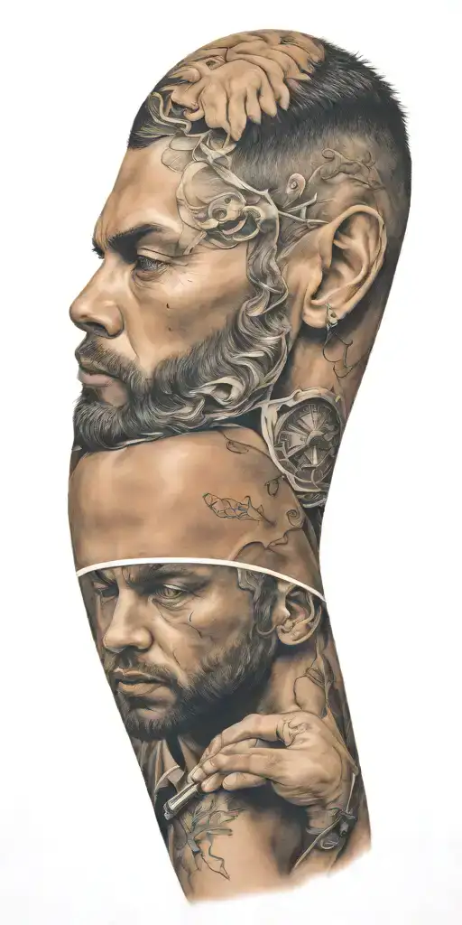 men paradoxes, between masculinité, strengh, domination, sauvage and feminity  tattoo design idea