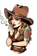 cowgirl smoking cigarette tattoo design idea