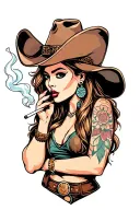 cowgirl smoking cigarette tattoo design idea