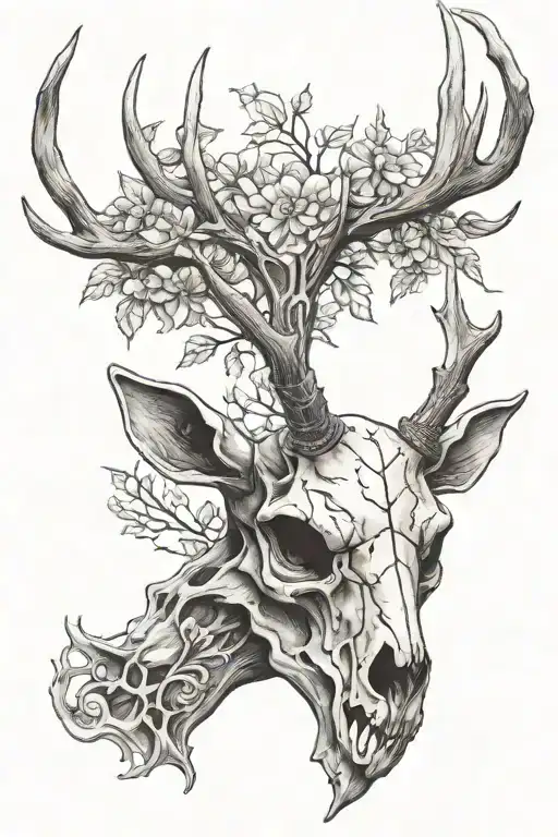 deer skull with antlers tattoo design idea