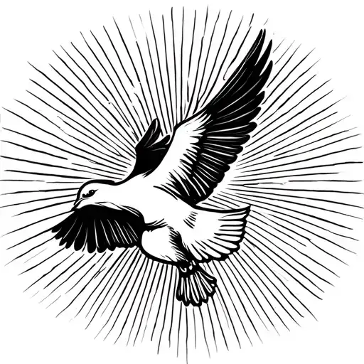 dove flying towards the sun rays tattoo design idea