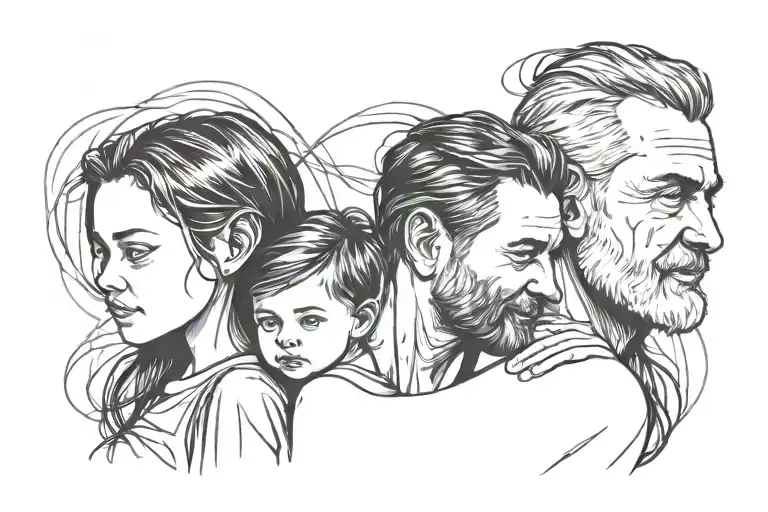 dad with 2 daughters minimalist tattoo design idea